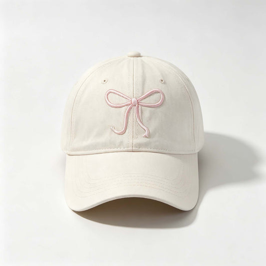 Bow Embroidery Baseball Cap, Wide Brim Casual Sun Hat