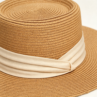 Flat Top Straw Sun Hat, Summer Beach Hat with Fabric Ribbon