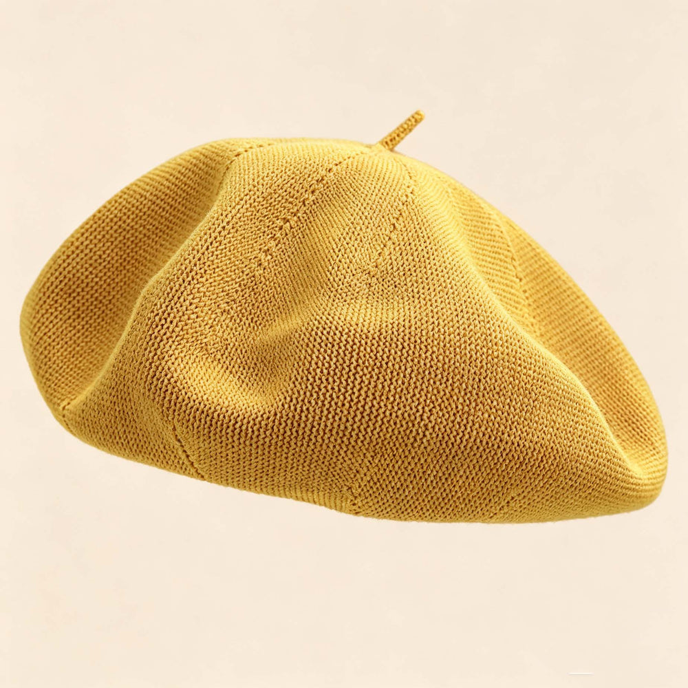 Solid Knit Beret, Vintage Summer Painter Pumpkin Hat